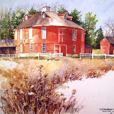 Round Barn in Centre County - Painting by Nesbitt