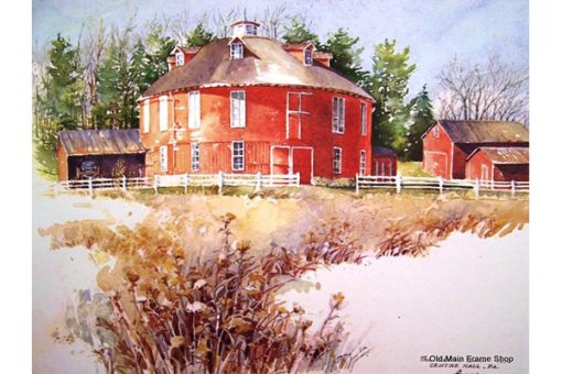 Round Barn in Centre County - Painting by Nesbitt