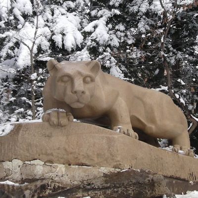 Nittany Lion Shrine in Winter with Snowy Trees