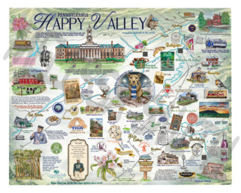 Happy Valley Map with State College and PSU landmarks.